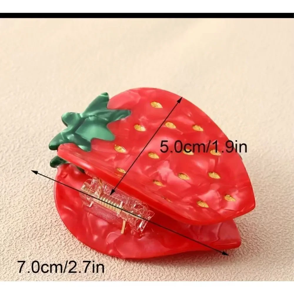 7 piece hair clips cherry hearts strawberries girls claw elastic ties loops